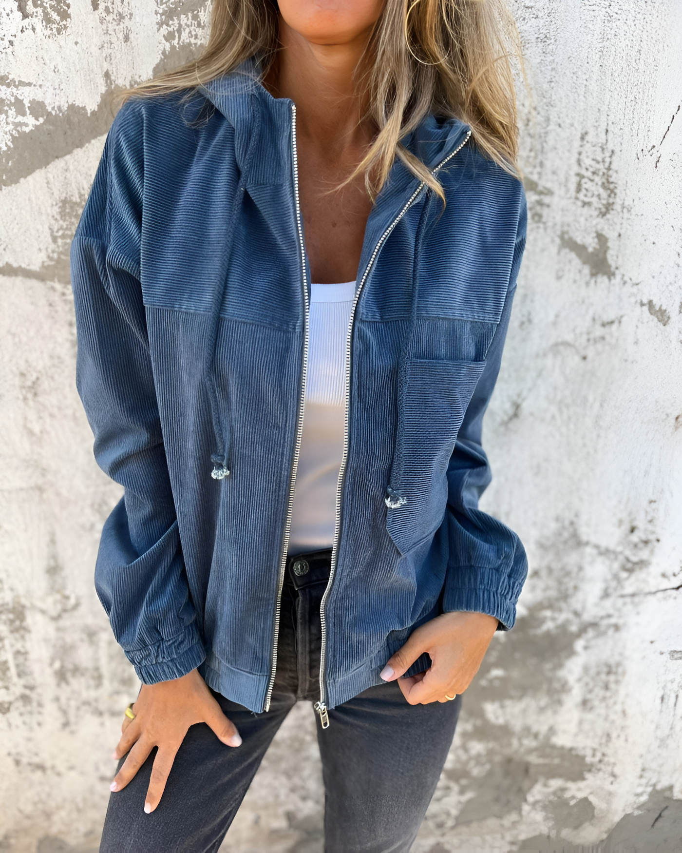 Ella - Corduroy Zip-Up Hooded Jacket