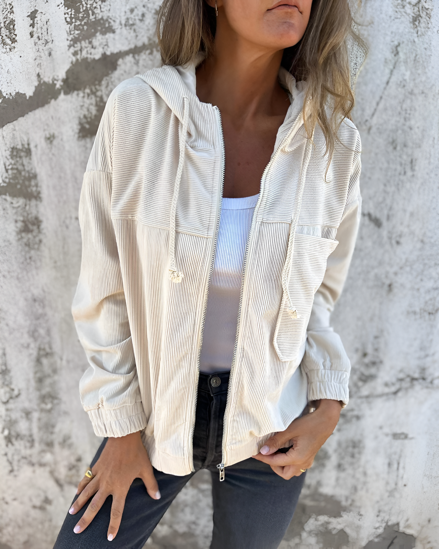 Ella - Corduroy Zip-Up Hooded Jacket