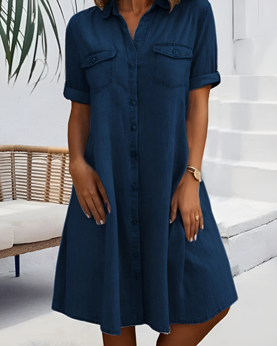 Romy - Short Sleeve Button Denim Dress