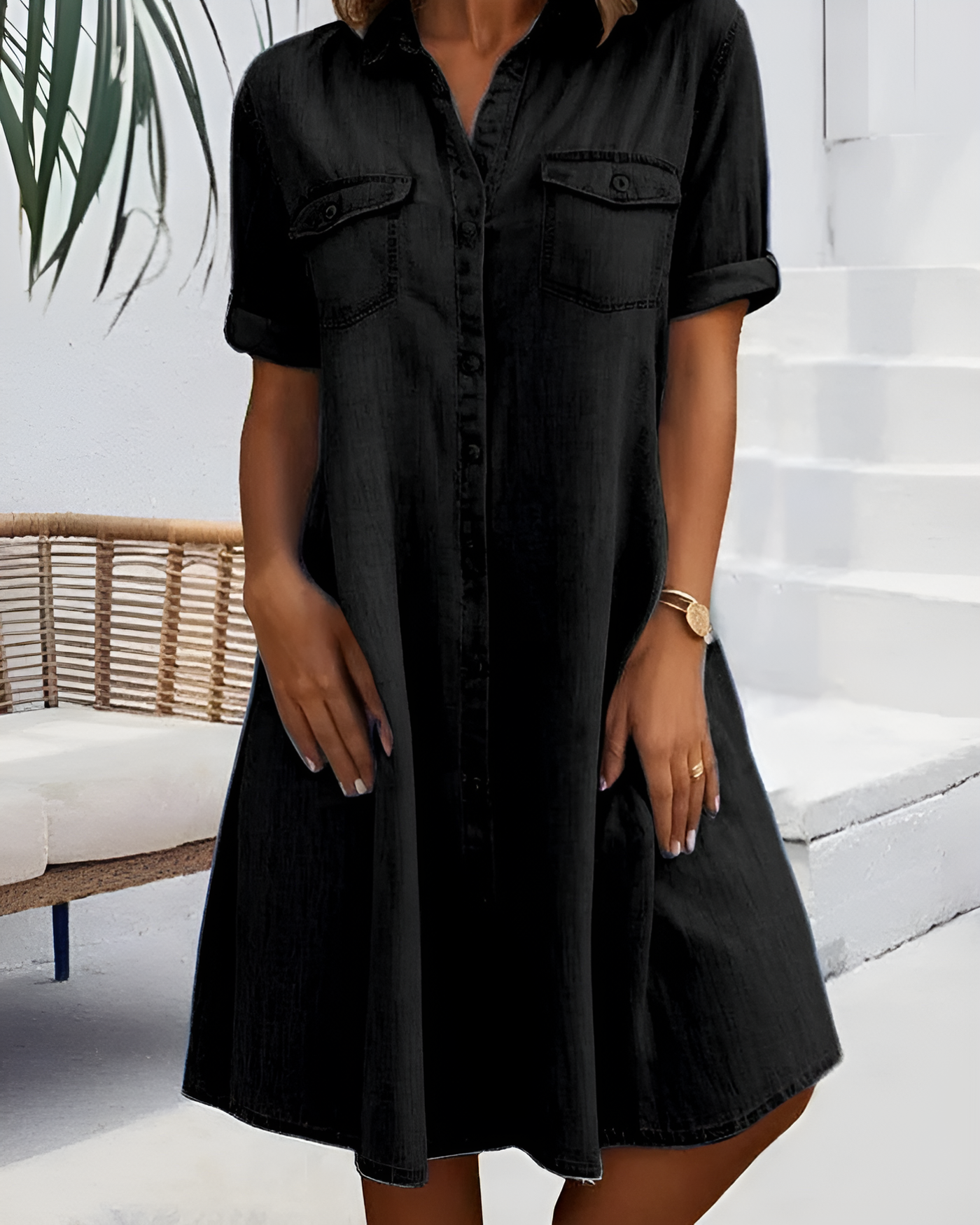 Romy - Short Sleeve Button Denim Dress