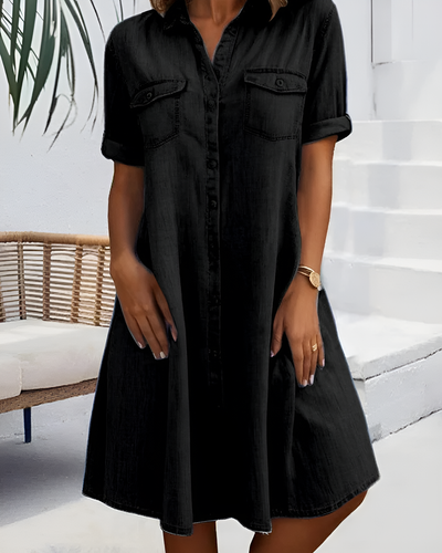 Romy - Short Sleeve Button Denim Dress