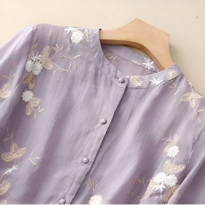 Emily - Elegant Top with Embroidered Flowers