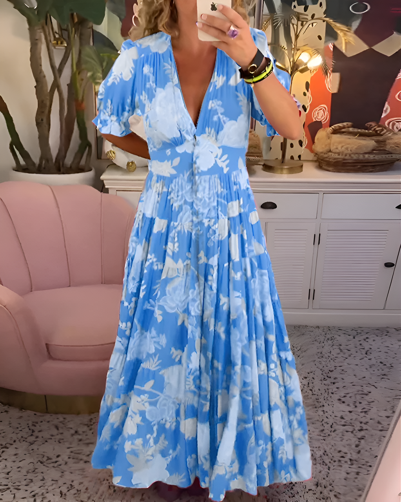 Laura - Floral Print V-neck Pocket Dress
