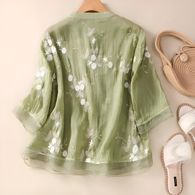 Emily - Elegant Top with Embroidered Flowers