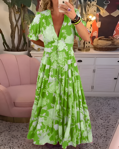 Laura - Floral Print V-neck Pocket Dress