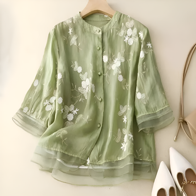 Emily - Elegant Top with Embroidered Flowers