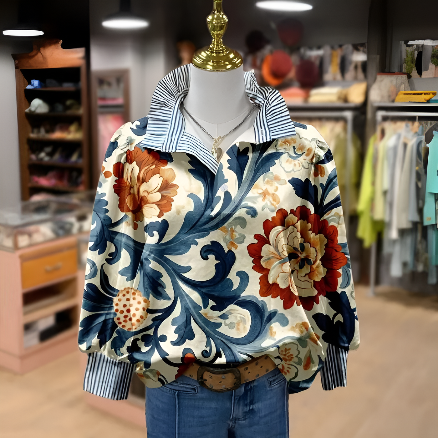 Sarah - Classy Vintage Floral Printed Blouse