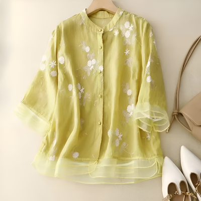 Emily - Elegant Top with Embroidered Flowers