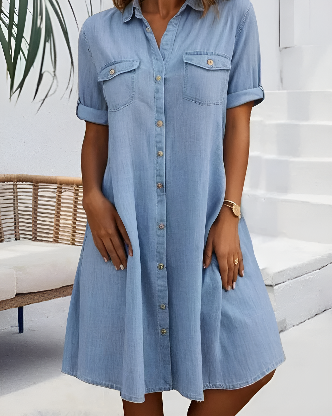 Romy - Short Sleeve Button Denim Dress