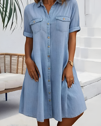 Romy - Short Sleeve Button Denim Dress