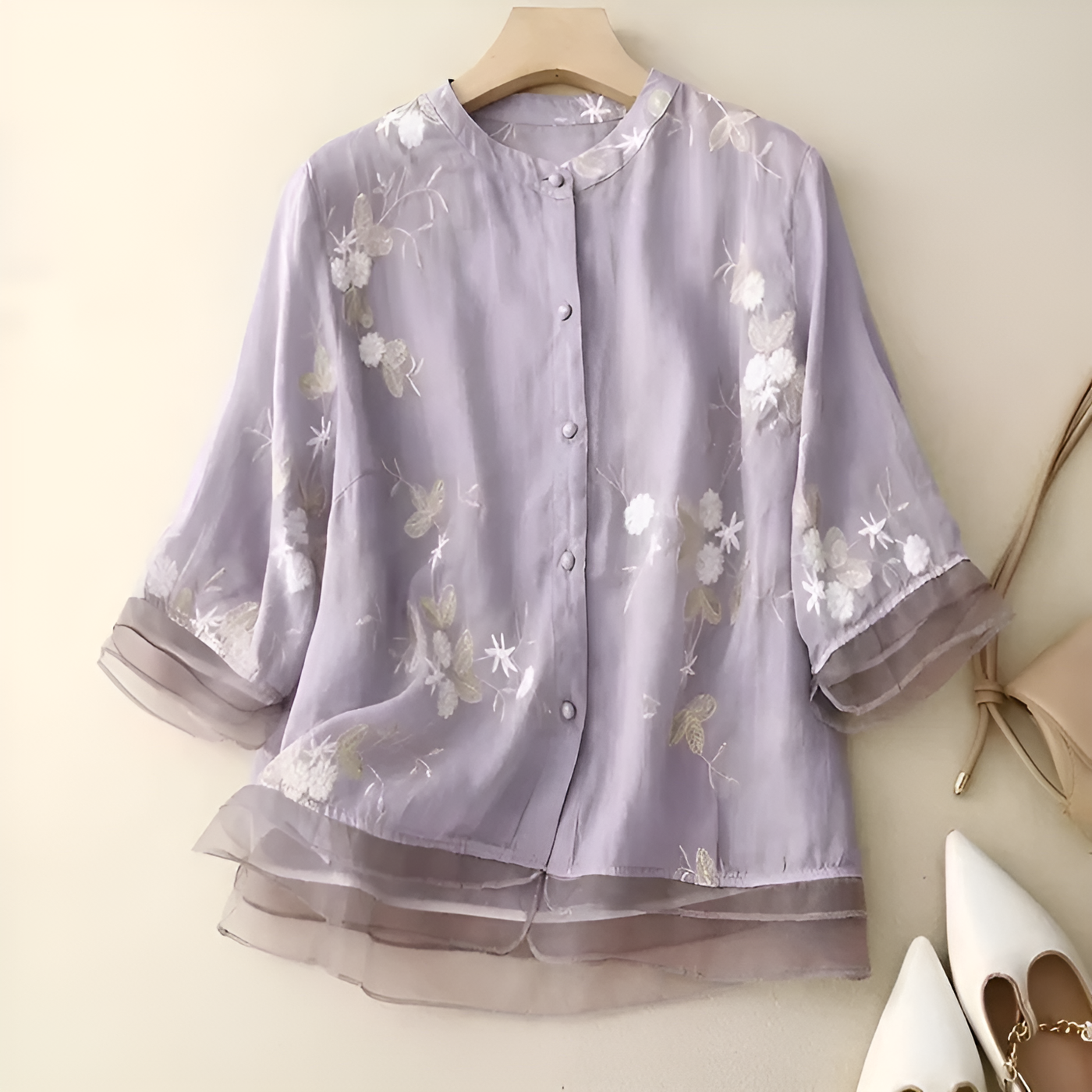Emily - Elegant Top with Embroidered Flowers
