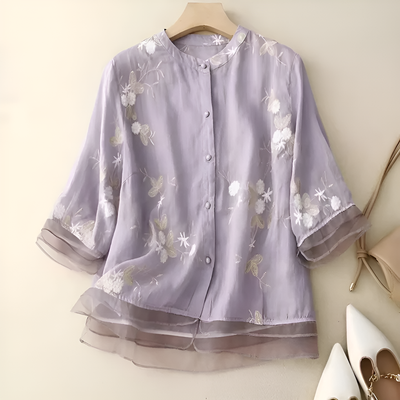 Emily - Elegant Top with Embroidered Flowers