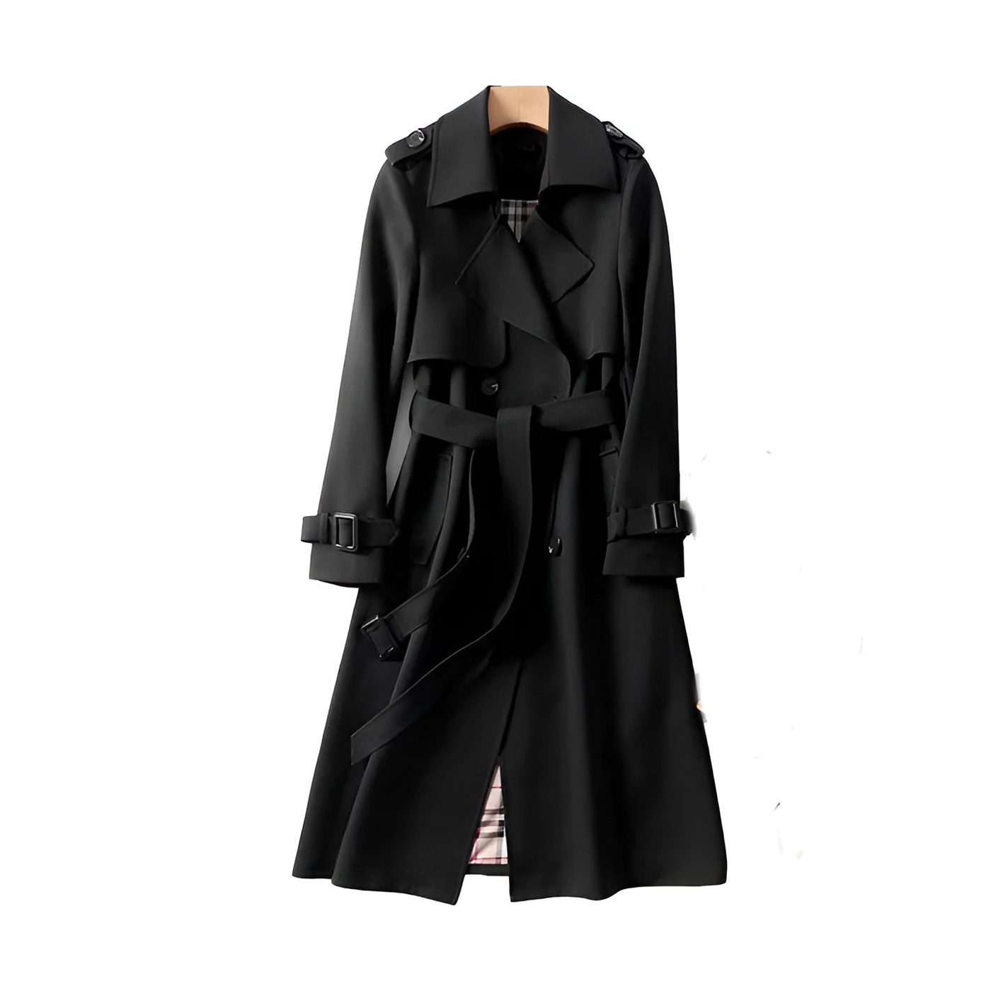 Amelia - Double-Breasted Long Trench Coat with Belt