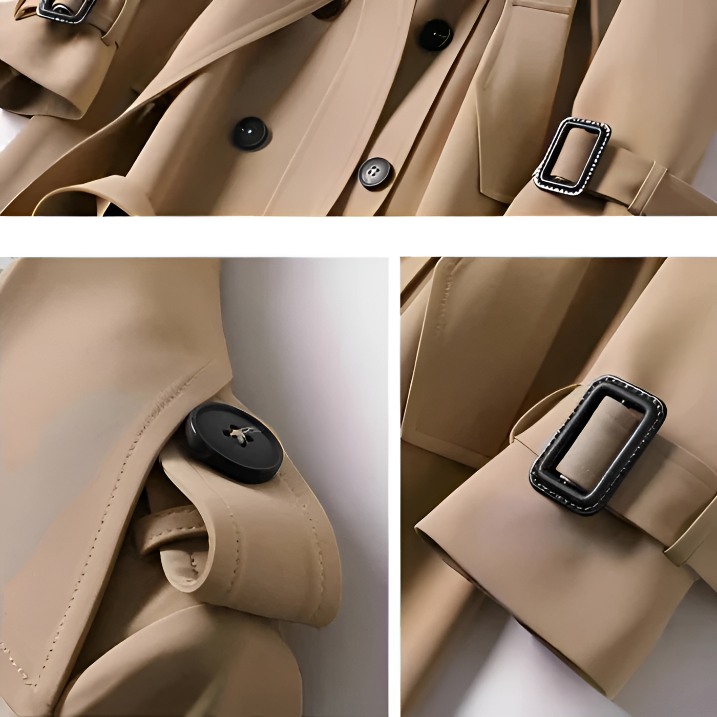 Amelia - Double-Breasted Long Trench Coat with Belt