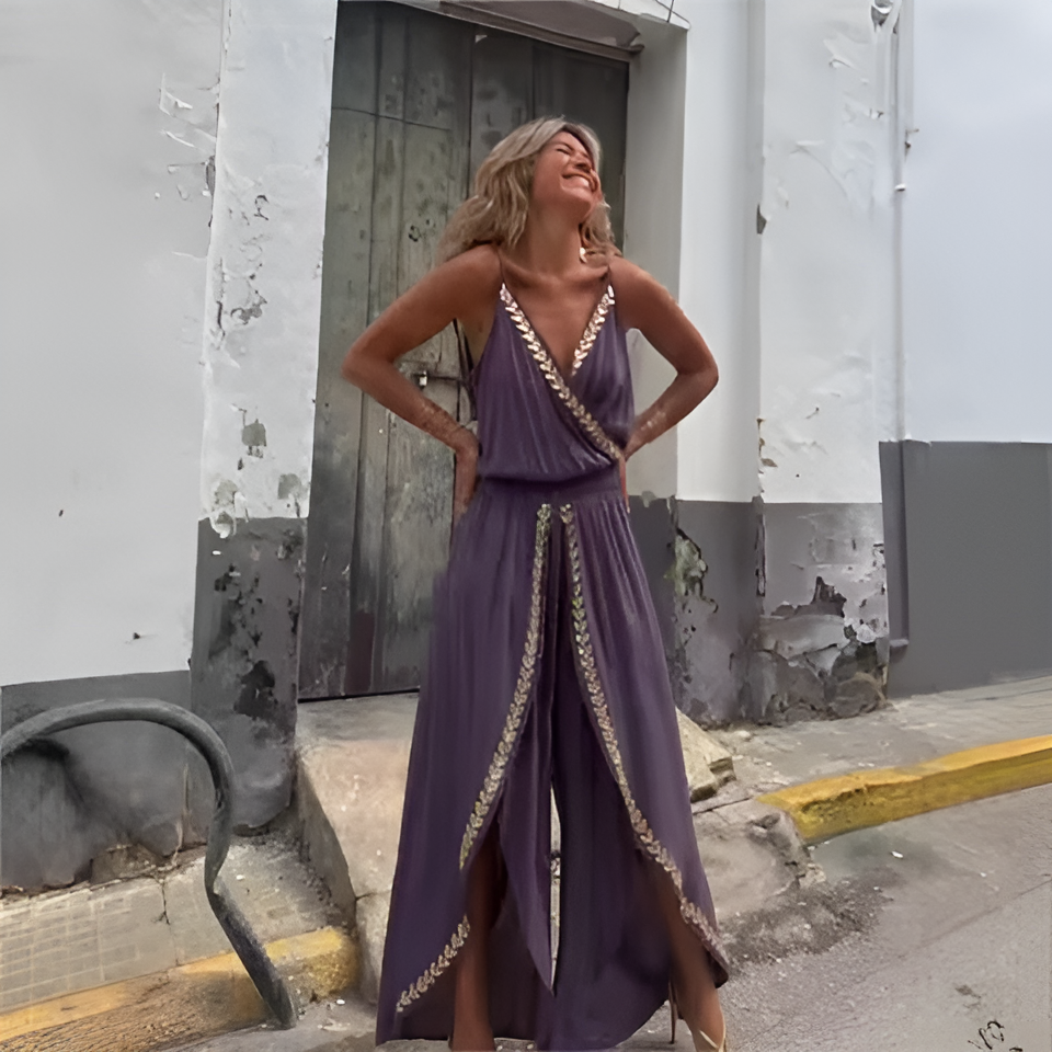 Destiny – Flowy Jumpsuit with Gold Accents