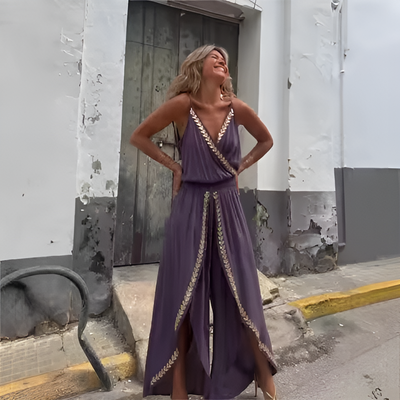 Destiny – Flowy Jumpsuit with Gold Accents