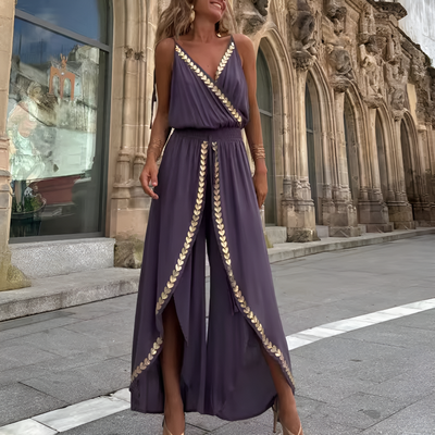 Destiny – Flowy Jumpsuit with Gold Accents