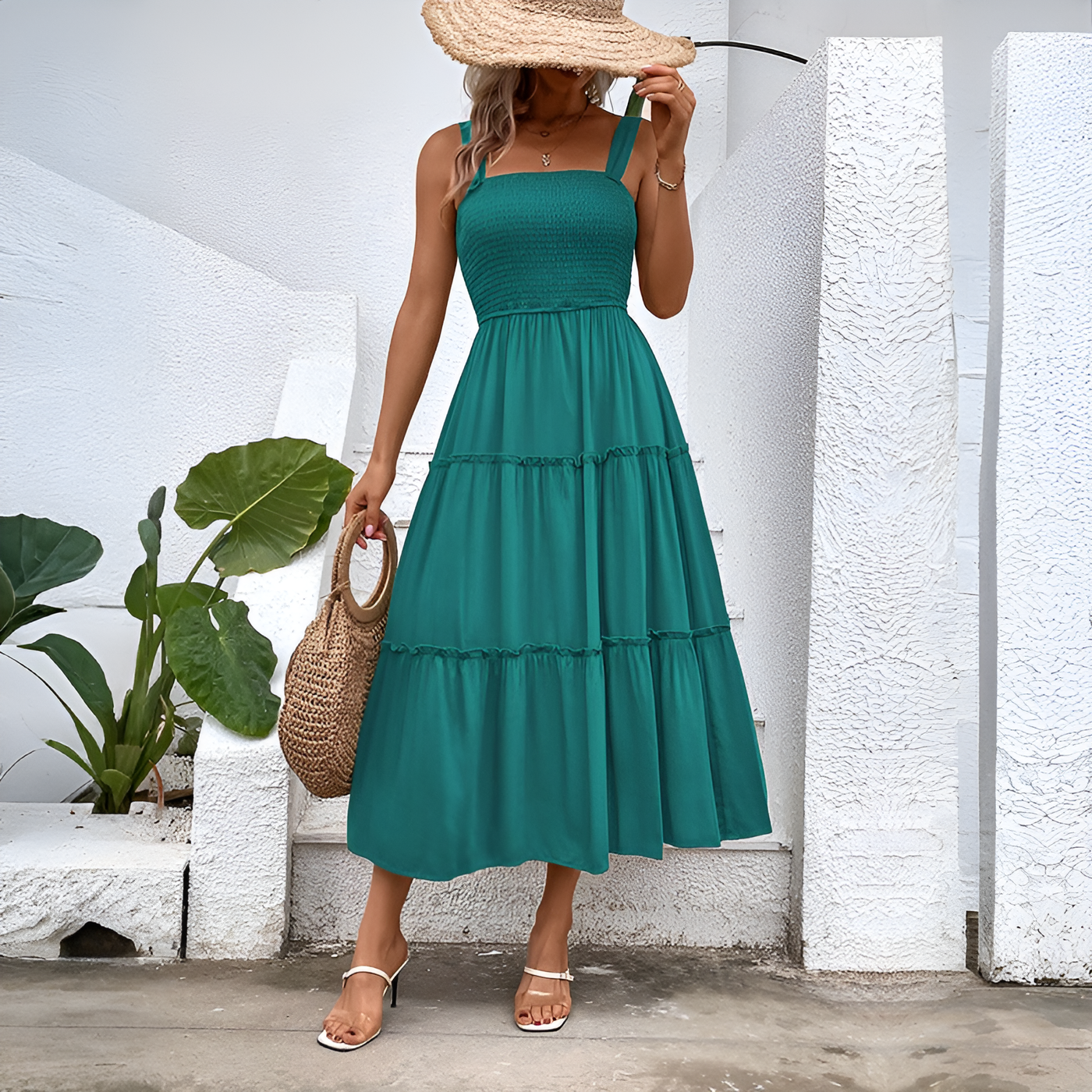 Fiora – Vintage Frill Hem Shirred Backless Sundress