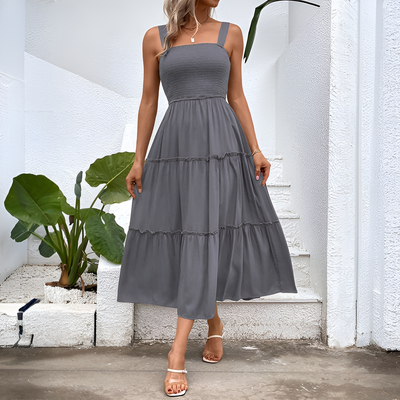Fiora – Vintage Frill Hem Shirred Backless Sundress