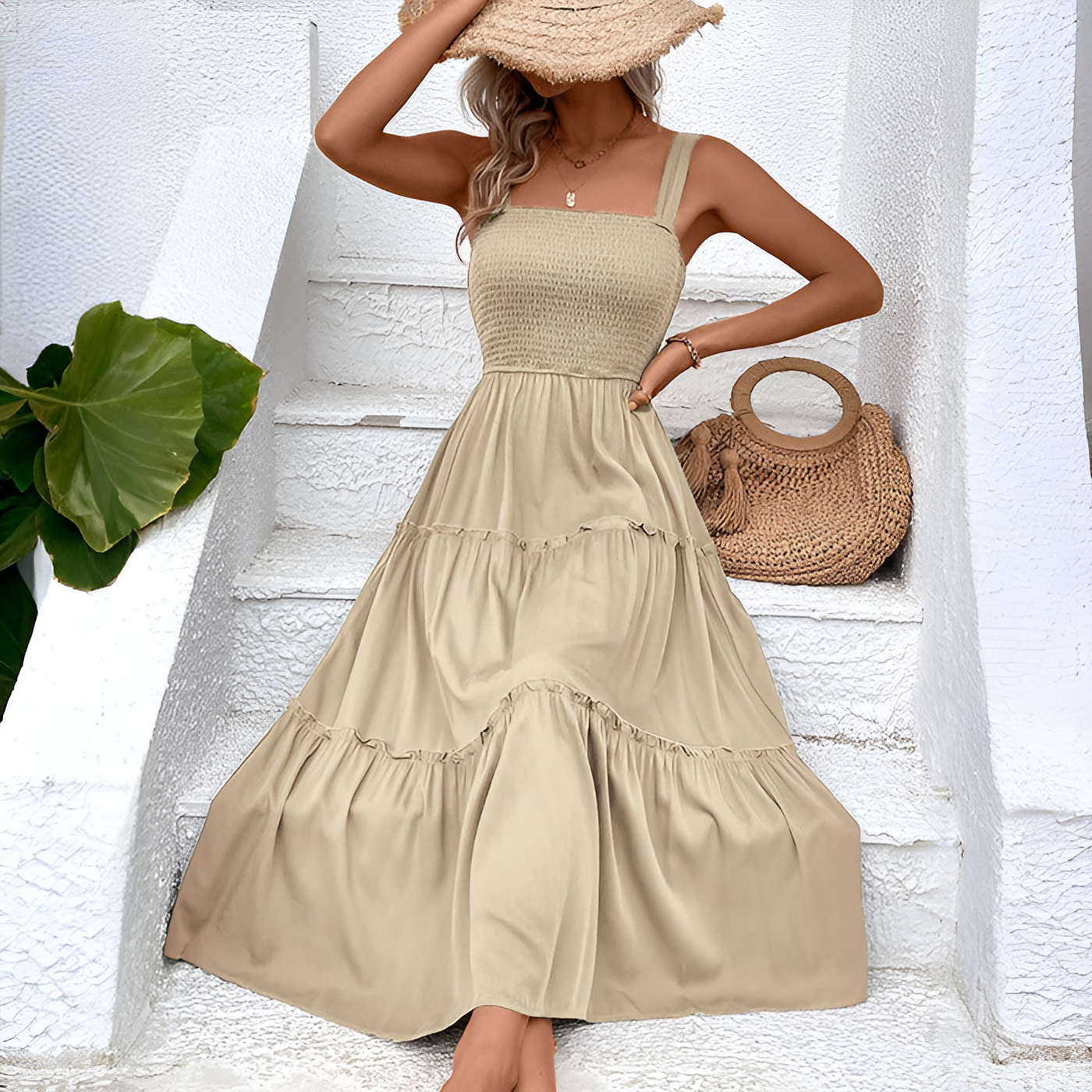 Fiora – Vintage Frill Hem Shirred Backless Sundress