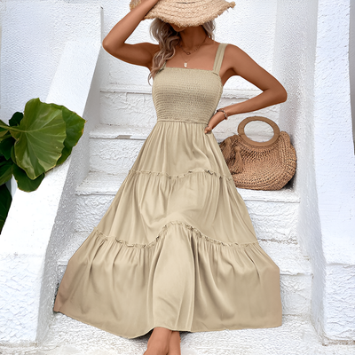 Fiora – Vintage Frill Hem Shirred Backless Sundress