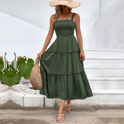 Fiora – Vintage Frill Hem Shirred Backless Sundress
