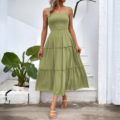 Fiora – Vintage Frill Hem Shirred Backless Sundress