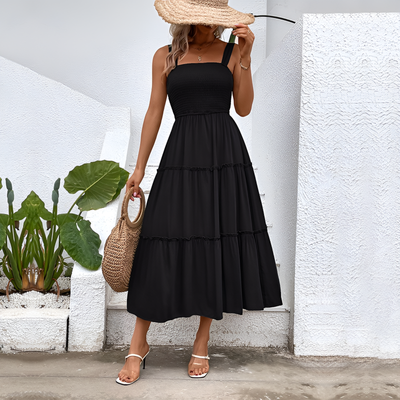 Fiora – Vintage Frill Hem Shirred Backless Sundress