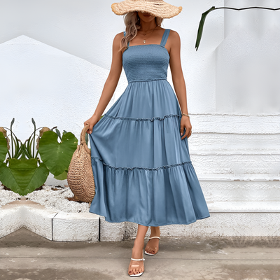 Fiora – Vintage Frill Hem Shirred Backless Sundress