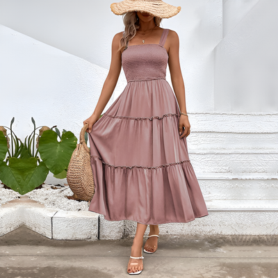 Fiora – Vintage Frill Hem Shirred Backless Sundress