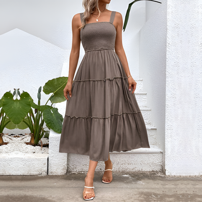 Fiora – Vintage Frill Hem Shirred Backless Sundress