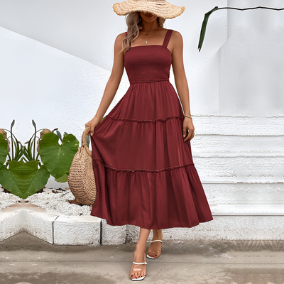 Fiora – Vintage Frill Hem Shirred Backless Sundress