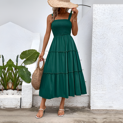 Fiora – Vintage Frill Hem Shirred Backless Sundress