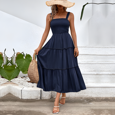 Fiora – Vintage Frill Hem Shirred Backless Sundress