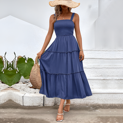 Fiora – Vintage Frill Hem Shirred Backless Sundress