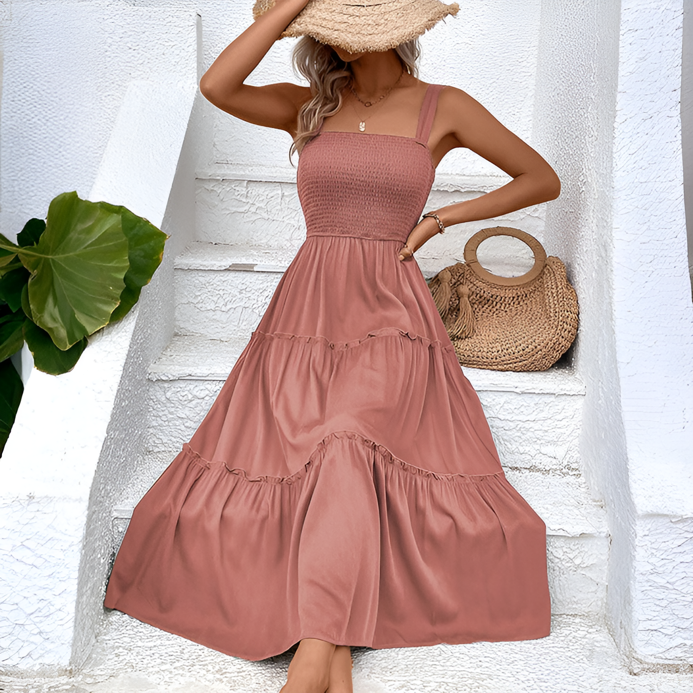 Fiora – Vintage Frill Hem Shirred Backless Sundress