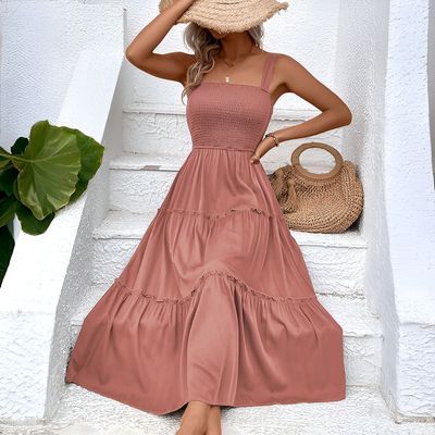 Fiora – Vintage Frill Hem Shirred Backless Sundress