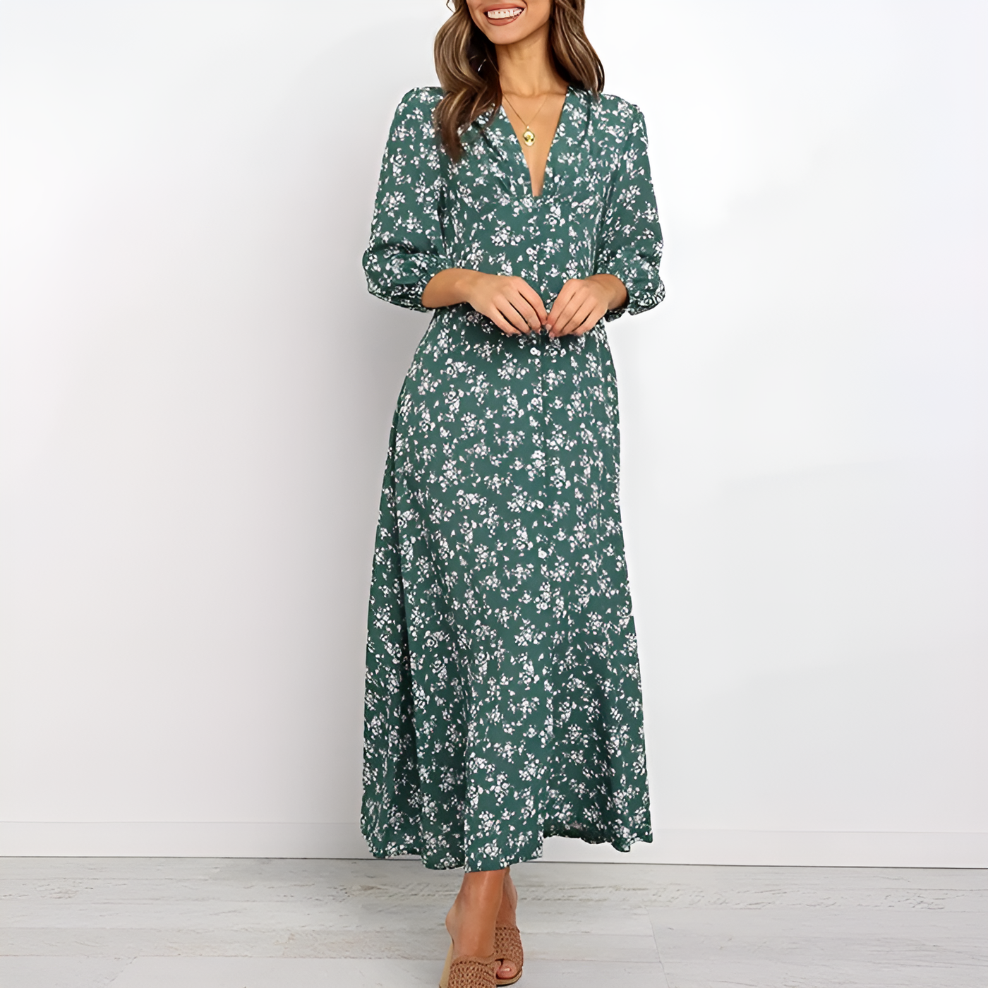Oaklyn - Bohemian Floral Print Long Dress