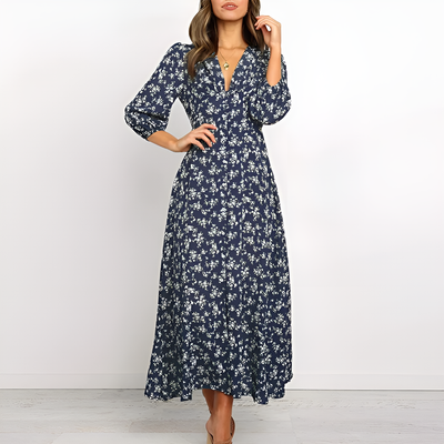 Oaklyn - Bohemian Floral Print Long Dress