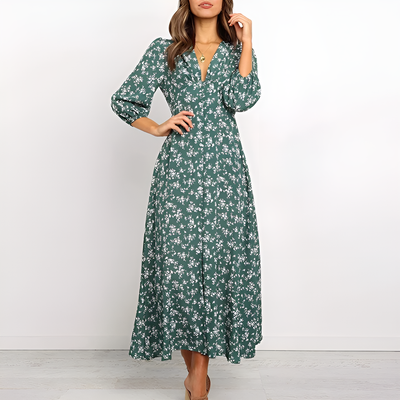 Oaklyn - Bohemian Floral Print Long Dress