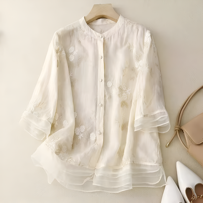 Emily - Elegant Top with Embroidered Flowers