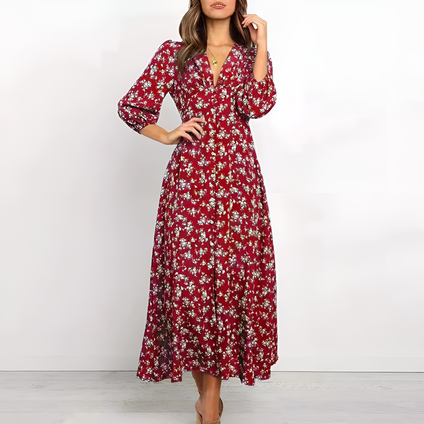 Oaklyn - Bohemian Floral Print Long Dress