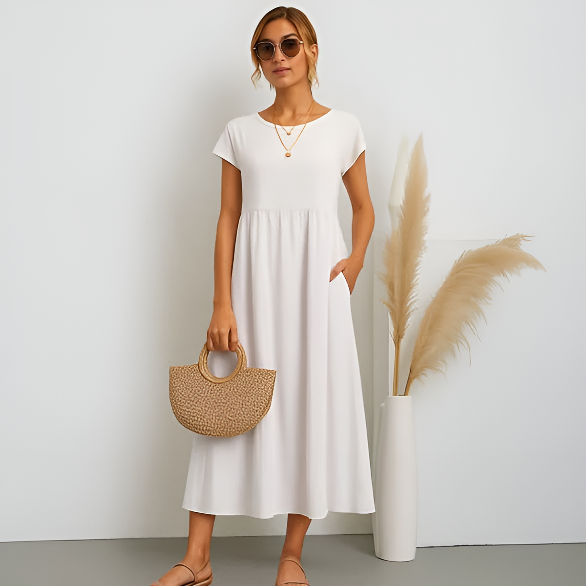 Isabella - Elegant Round Neck Dress