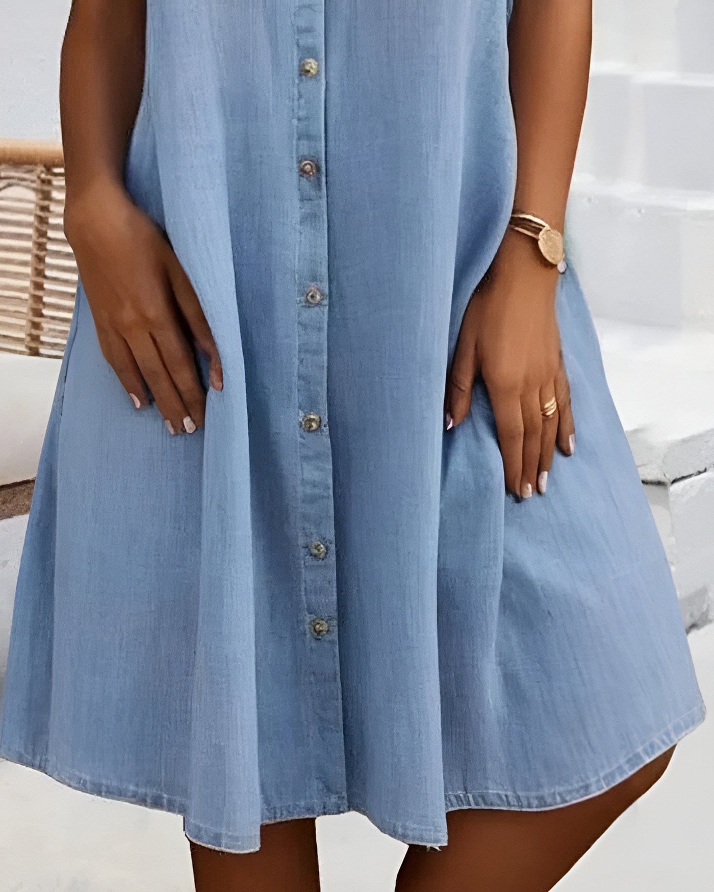 Romy - Short Sleeve Button Denim Dress