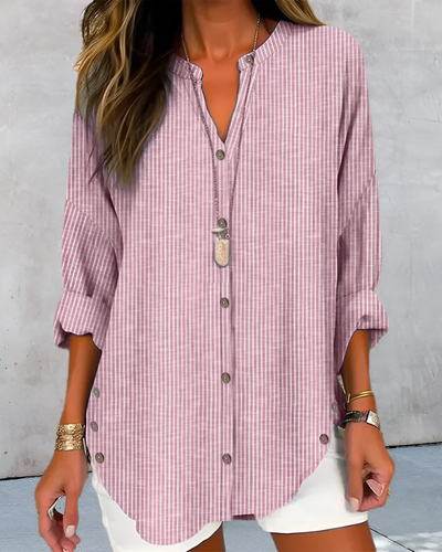 Lucida - Elegant V-Neck Blouse with Timeless Stripe Pattern