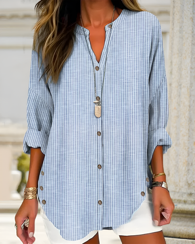 Lucida - Elegant V-Neck Blouse with Timeless Stripe Pattern