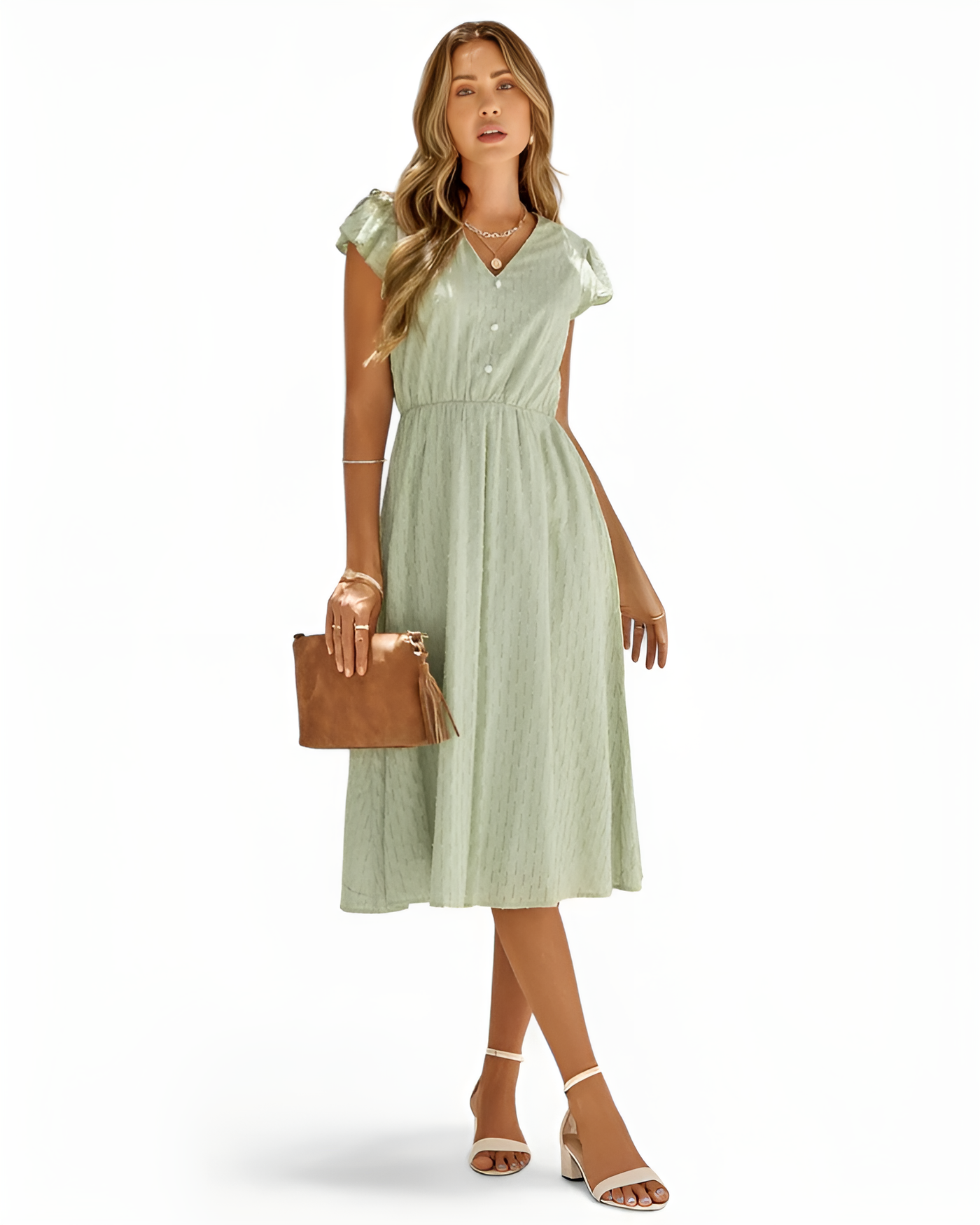 Tara - V-Neck Midi Dress with Flutter Sleeves