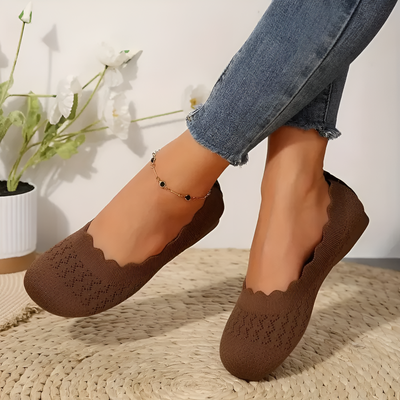 Olivia - Women's Slip-On Wave Lace Detail Round Toe Shoes
