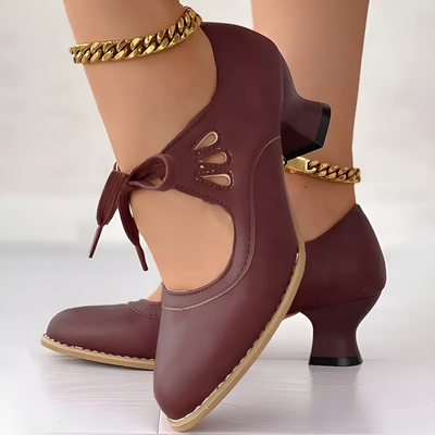 Amy - Women's Vintage Lace-Up Leather Heels