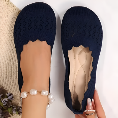 Olivia - Women's Slip-On Wave Lace Detail Round Toe Shoes